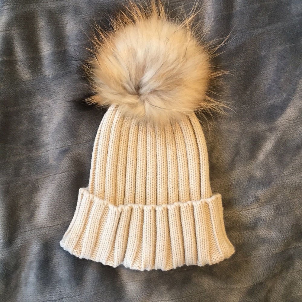 Tan hat with fur Pom topper - NEW